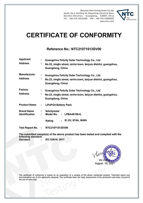LPBA48100-IL, SERTIFIKASI IEC